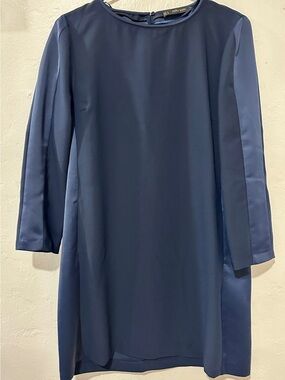 Zara Basic Navy Blue Shift Dress Long Sleeve Size L